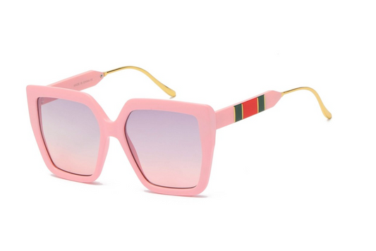 Oversized Red and Gold Stripe Sunglasses