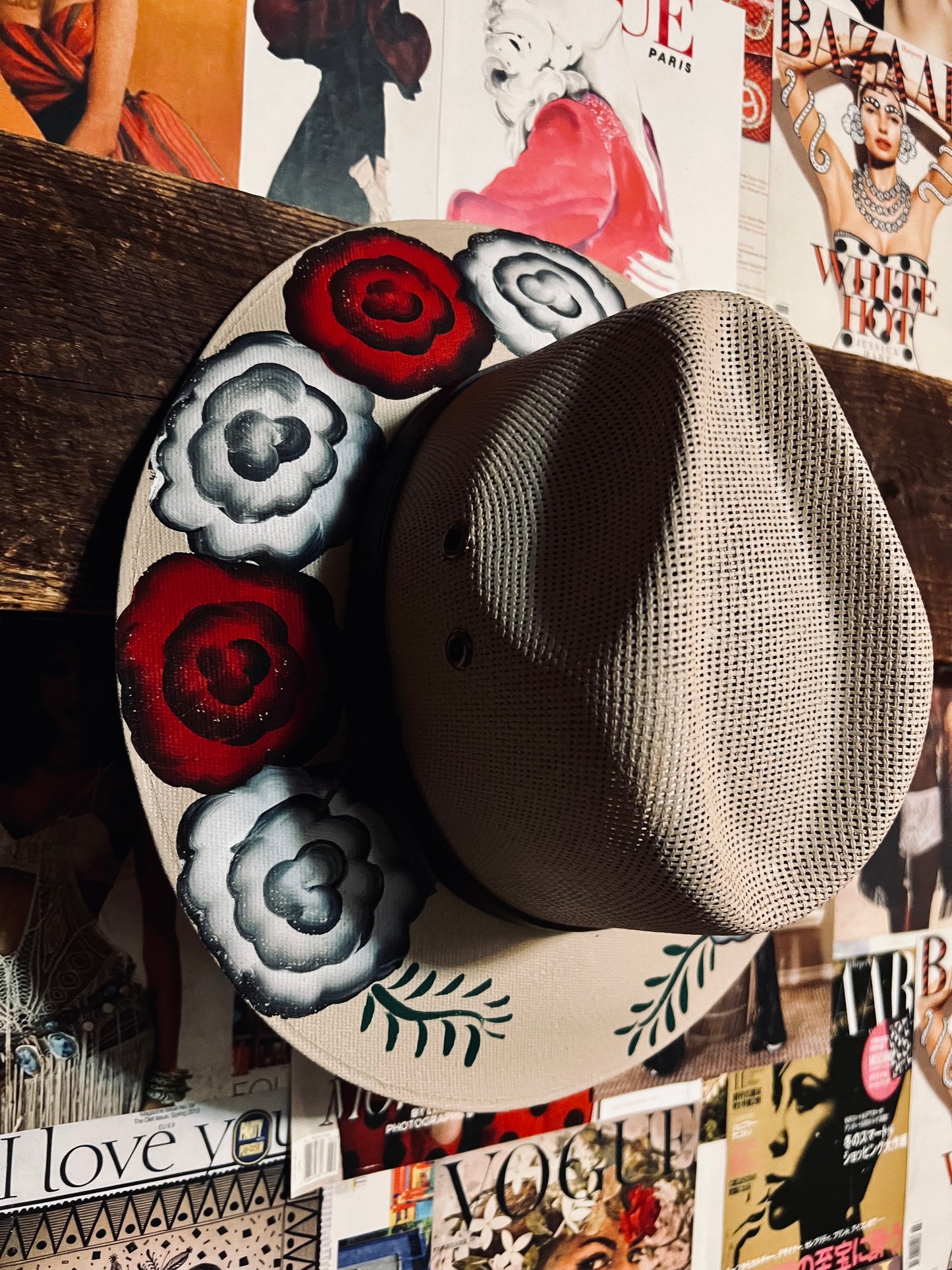 Red Floral Painted Hats