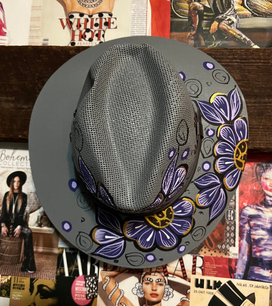 Purple Floral Painted Hat