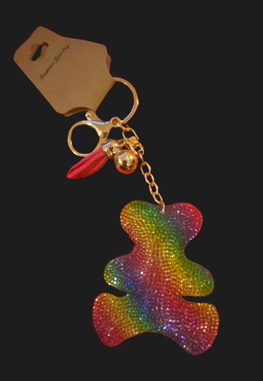 Rainbow teddy key chain